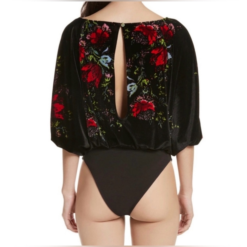 Free People Intimately Black Floral Crushed Velvet Bodysuit. Size Small. NWOT. - Picture 14 of 17